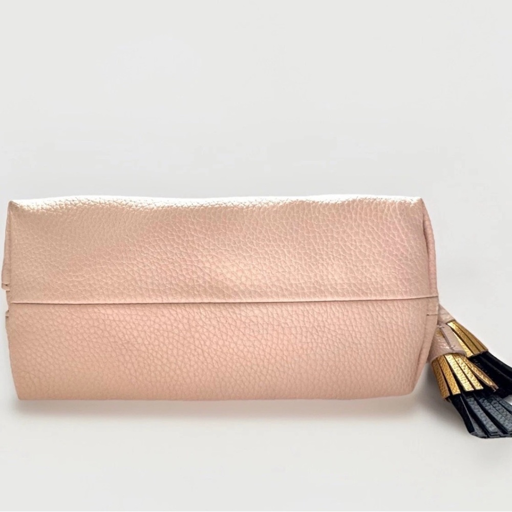 Anthropologie Dome Cosmetic Pouch Blush Pink Pebbled Vegan Leather Large Tassels - Picture 7 of 11